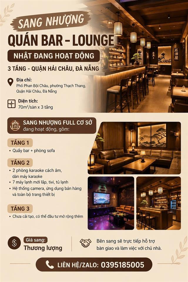 SANG NHƯỢNG QUÁN BAR – LOUNGE NHẬT ĐANG HOẠT ĐỘNG 3 TẦNG - QUẬN HẢI CHÂU, ĐÀ NẴNG