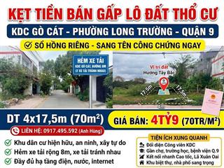 Chủ thở oxy cần bán nhanh lô đất hẻm xe tải KDC Gò Cát, P.Long Trường, Q.9. Giá chỉ có 4tỷ9 