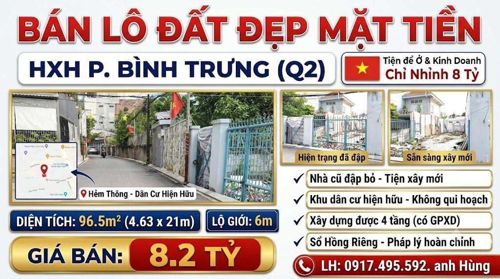 Chủ đang sốt rét cần ra đi lô đất tâm huyết hẻm xe hơi, P. Bình Trưng nhỉnh 8TỶ 