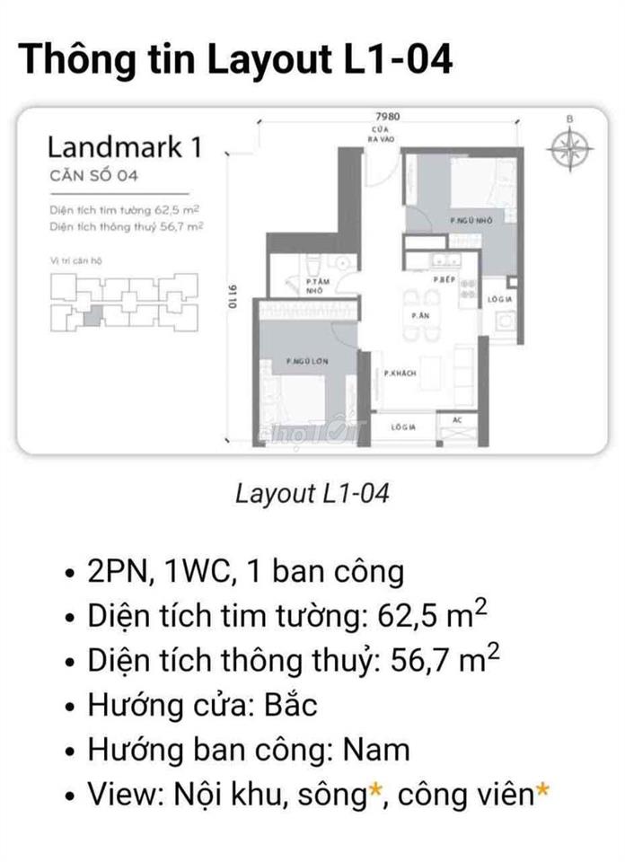 bán 2PN - Landmark 1- Vinhome Central Park - sổ hồng - giá : 9 tỷ