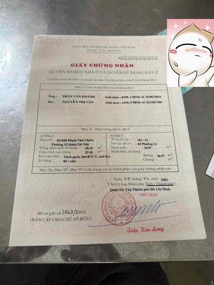 Bán nhà phạm văn chiêu phường an hội tây gò vấp DT ngang 5 dài 9.5 m h