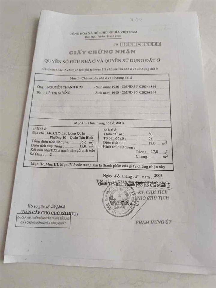 687/59/20 lạc long quân p10 tân bình ( 3,3x6) trệt 2 lầu, 2 pn ,3 wc .
