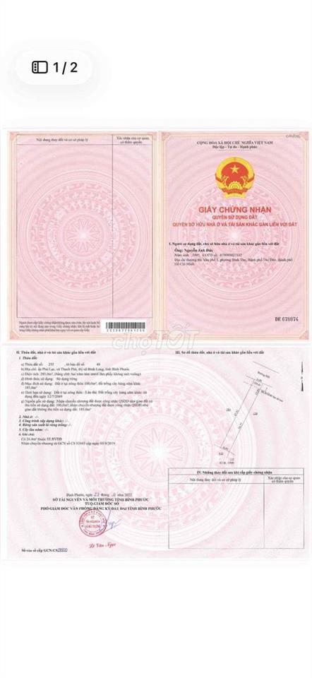 Chính Chủ Bán Lô Đất Tổ 1 Ấp Phú Lạc Bình Long Bình Phước 285m Giá 650