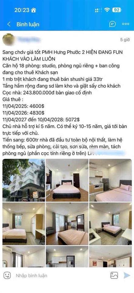 Sang CHDV Malila nội khu Hưng gia 3 Tòa nhà gồm 18 phòng + 1mb mb đang