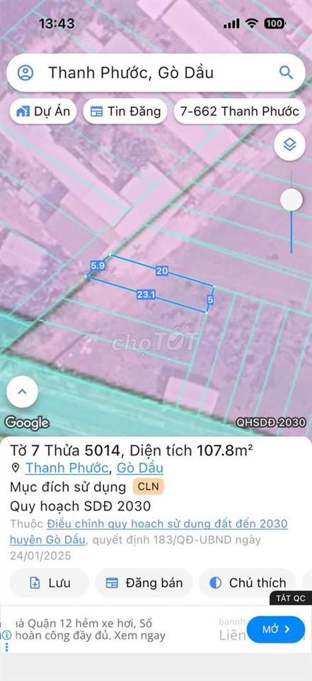 Bán đất diện tích 107.8m2 sẵn sổ, khu vực Gò Dầu, Tây Ninh