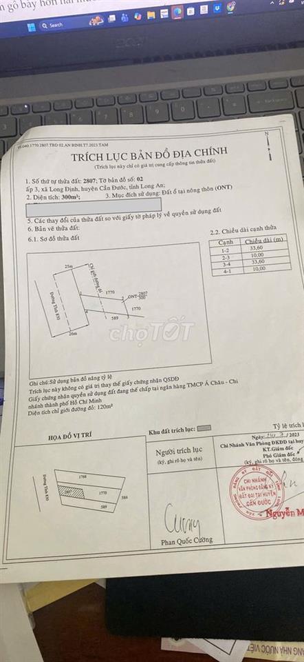 BÁN 1201M2 ĐẤT CÓ 300M2 THỔ CƯ, SẴN SỔ TẠI MT ĐƯỜNG DT830, CẦN ĐƯỚC