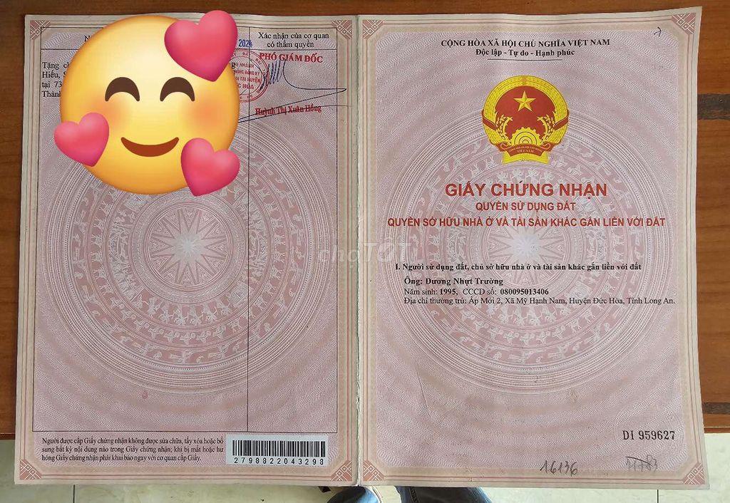 Bán đất xã hựu thạnh, huyện đức hòa, tỉnh long an