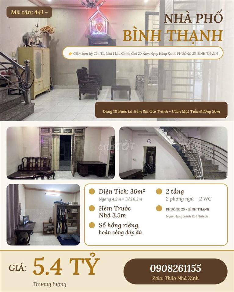Nhà 1 Lầu Chính Chủ 20 Năm Ngay Hàng Xanh ĐH Hutech