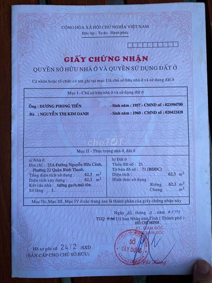 Bán nhà MT 25A Nguyễn Hữu Cảnh, P22, 19x4m, 2 Tầng, Gái 15.9 tỷ