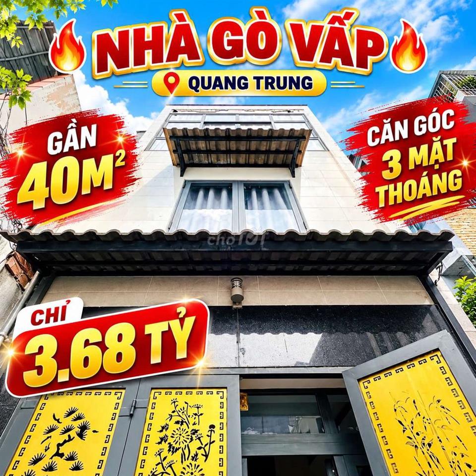  NHÀ GÒ VẤP - 3.68 TY - GẦN 40M2 - CĂN GÓC 3 MẶT THOÁNG 🔥 QUANG TRUNG