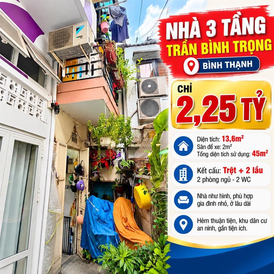 🔥 NHÀ 3 TẦNG – 2,25 TỶ - BÌNH THẠNH - 2PN 2WC 🔥