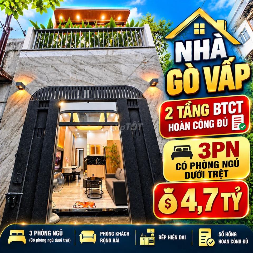🔥 NHÀ GÒ VẤP – 30,4m² - 2 TẦNG BTCT – HOÀN CÔNG ĐỦ – 3PN – 4,7 TỶ 🔥