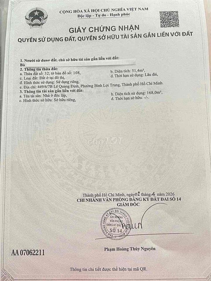 CHÍNH CHỦ ĐỊNH CƯ NƯỚC NGOÀI CẦN BÁN NHÀ 4 TẦNG ĐƯỜNG LÊ QUANG ĐỊNH P5