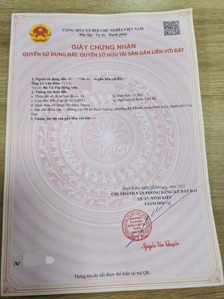 CHÍNH CHỦ BÁN NHÀ TRỆT LẦU MẶT TIỀN HỒ BÚN XÁNG PHƯỜNG TÂN AN, TP CẦN
