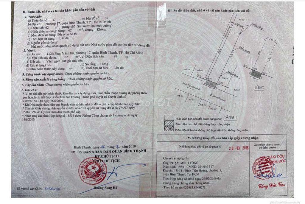 Nhà mặt tiền hẻm xe hơi Điện Biên Phủ, Bình Thạnh  64m2.
