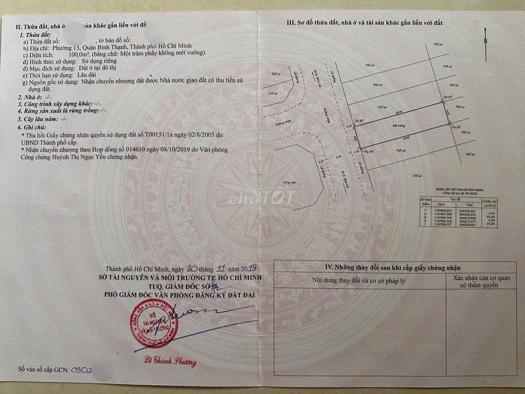 BÁN LÔ ĐẤT CỰC ĐẸP - VIEW CÔNG VIÊN Bình Lợi, DT: 5m x 20m vuông vức.