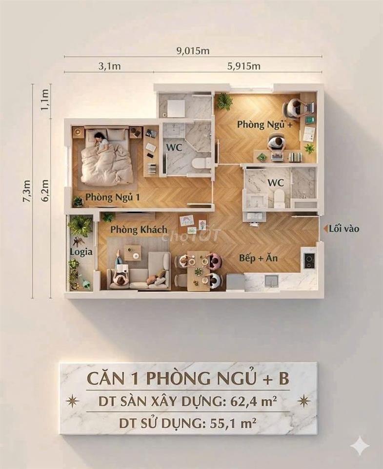 Nhà Ở Xã Hội - Biên Hòa - City View - Căn 1 Phòng Ngủ +
