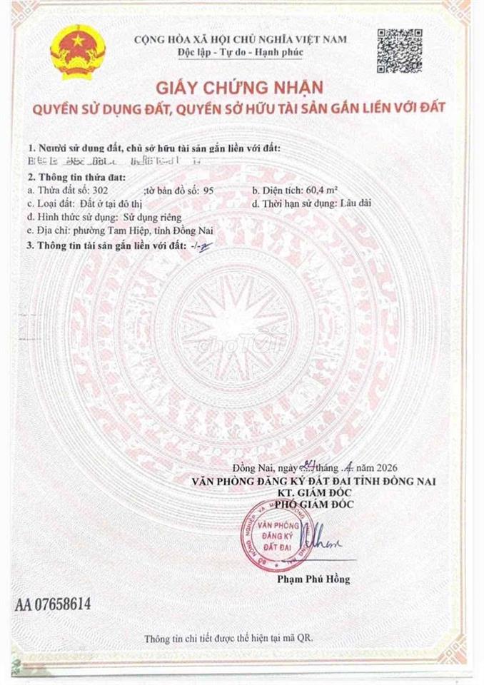 Bán đất Thổ cư, sổ riêng, cách đường PVT 50m, đường ô tô thông thoáng