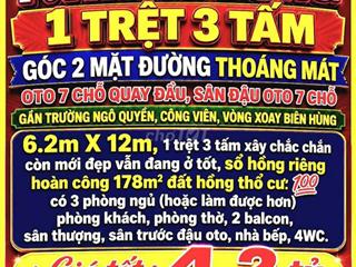 BÁN NHÀ TRUNG DŨNG, 1 TRỆT 3 TẤM, GÓC 2 MẶT ĐƯỜNG OTO, SÂN ĐẬU OTO