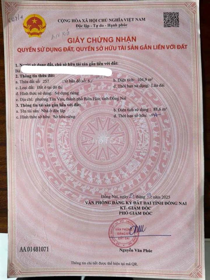 Nhà tân vạn 105m2 hoàn công 3pn giá 2,680tr