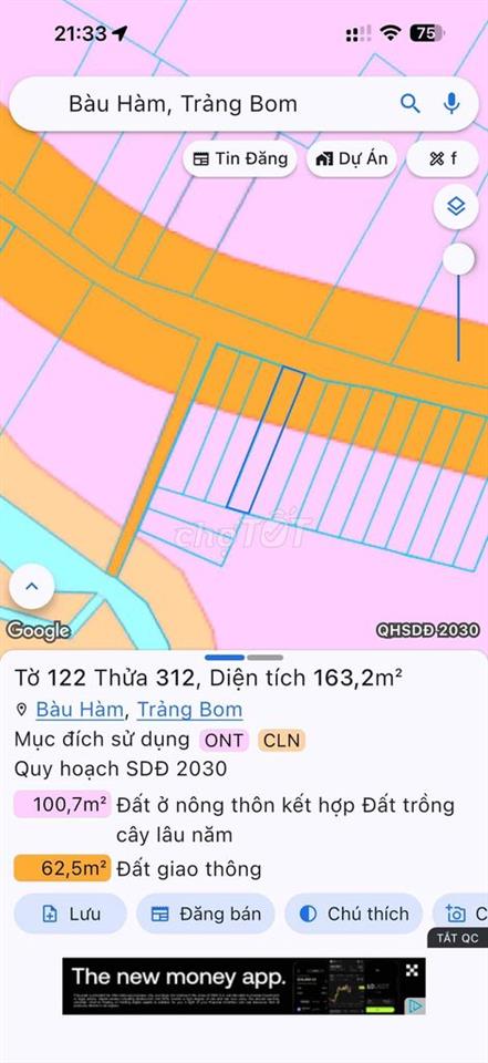 Đất Thổ Cư - Mặt Tiền Chính - Sát Chợ Bàu Hàm