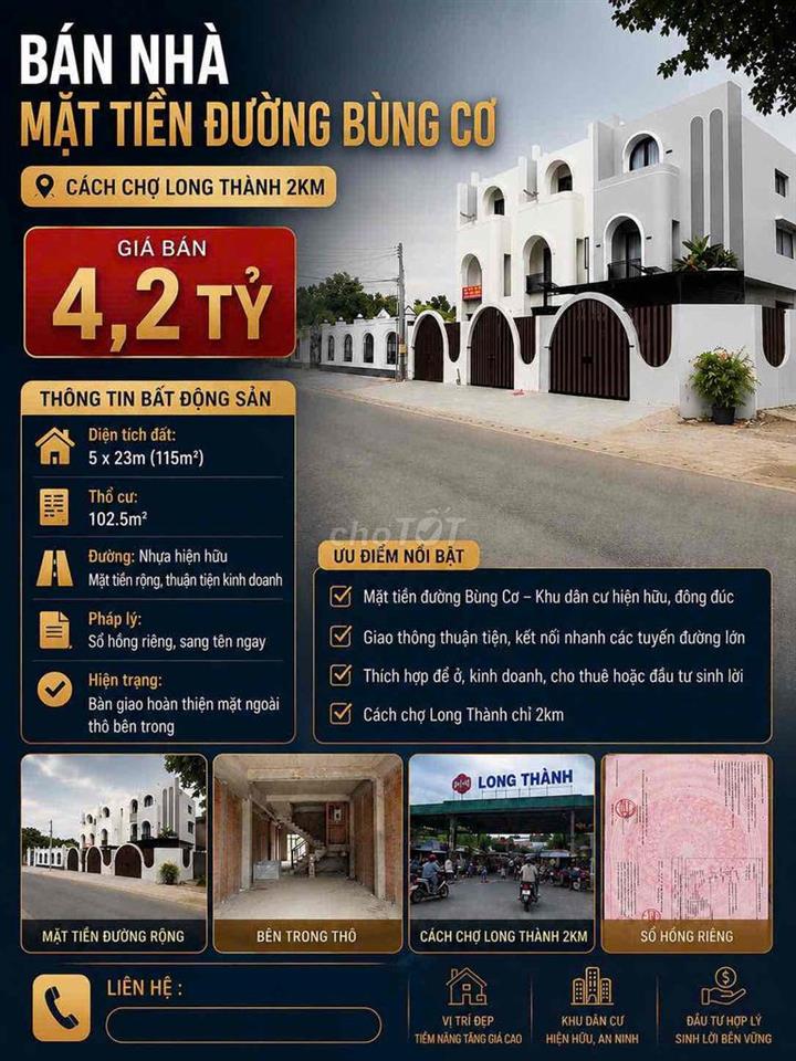 Cần bán nhà mặt tiền đường Bưng Cơ Long Thành