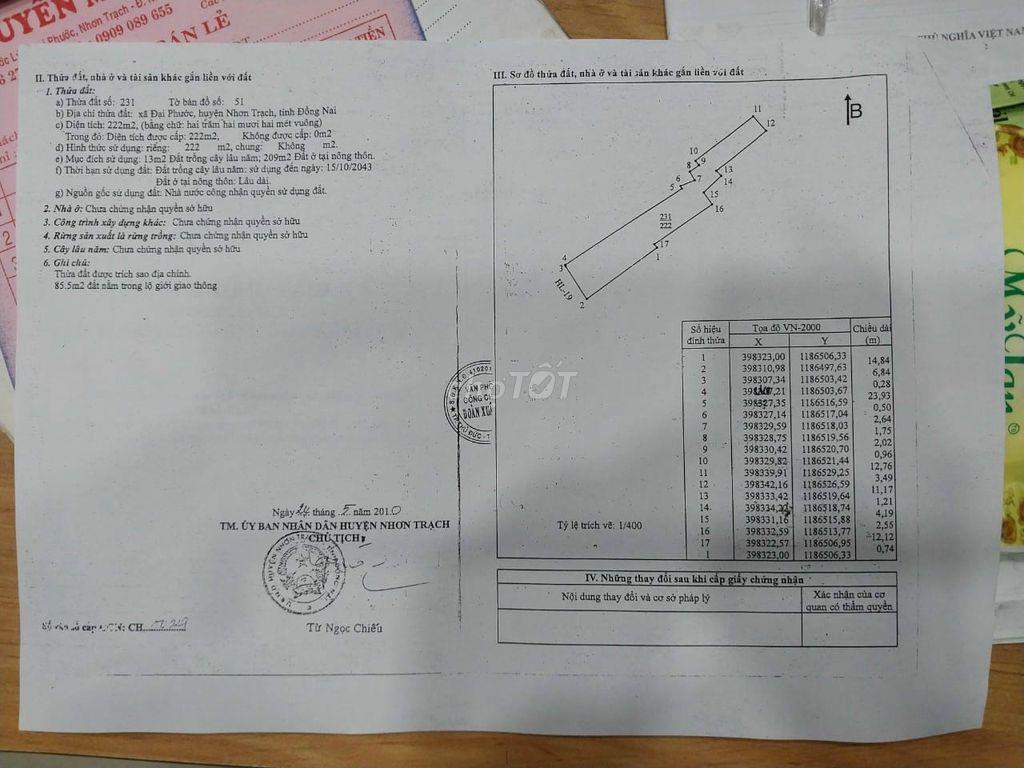 BÁN ĐẤT MẶT TIỀN KÈM NHÀ HÙNG VƯƠNG - ĐẠI PHƯỚC - NHƠN TRẠCH