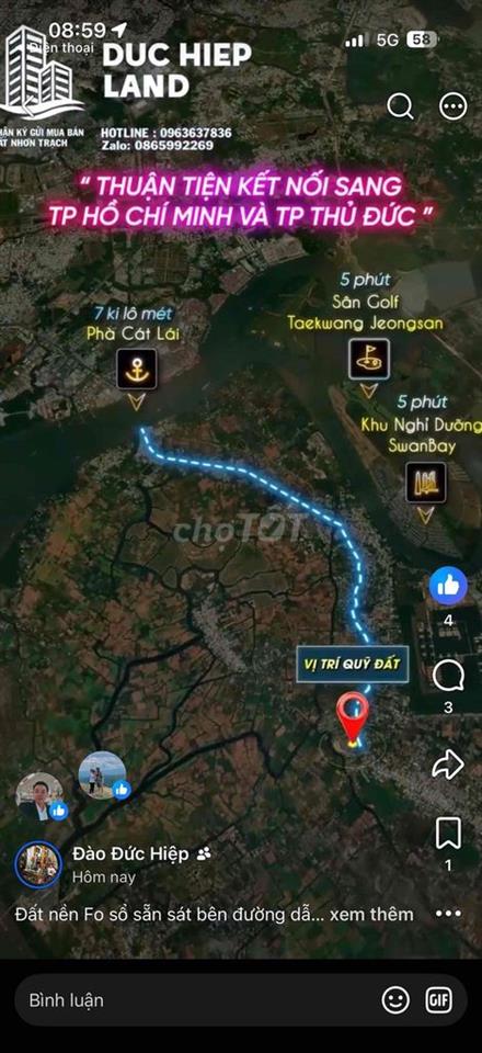 Đất nền full thổ sát bên đại đô thị Đại Phước 1 full thổ cư