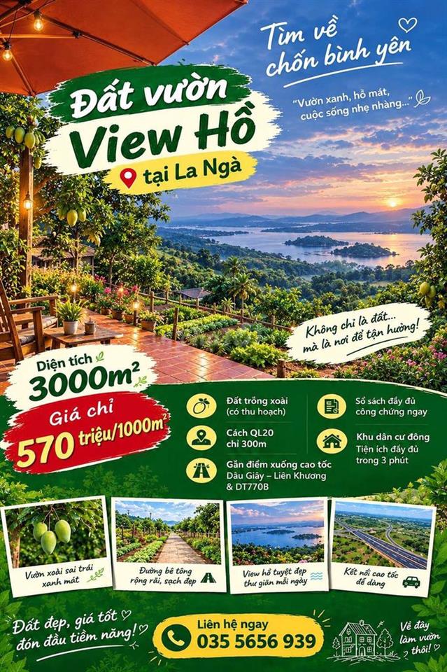 🌿CHỈ 570 TRIỆU/1.000m² – SỞ HỮU VƯỜN XANH VIEW SÔNG HỒ TRỊ AN - LA NGÀ
