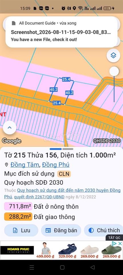 1000m2 có 500m thổ cư. Đường nhựa gần Trung Tâm khu công nghiệp