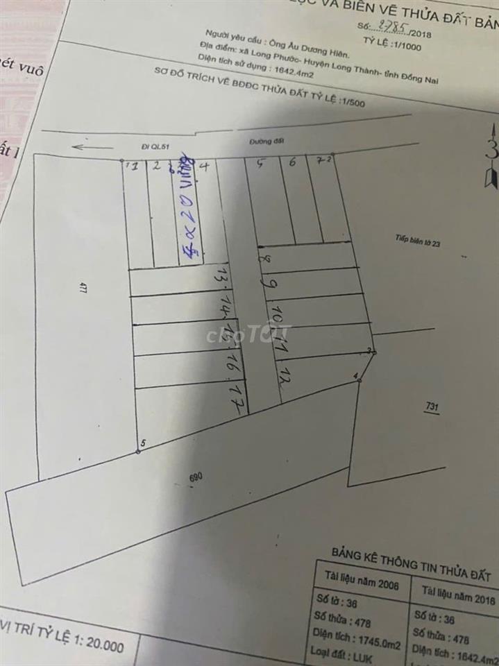 KẸT TIỀN CẦN BÁN ĐẤT NỀN LONG THÀNH - DT 4x20-400TR