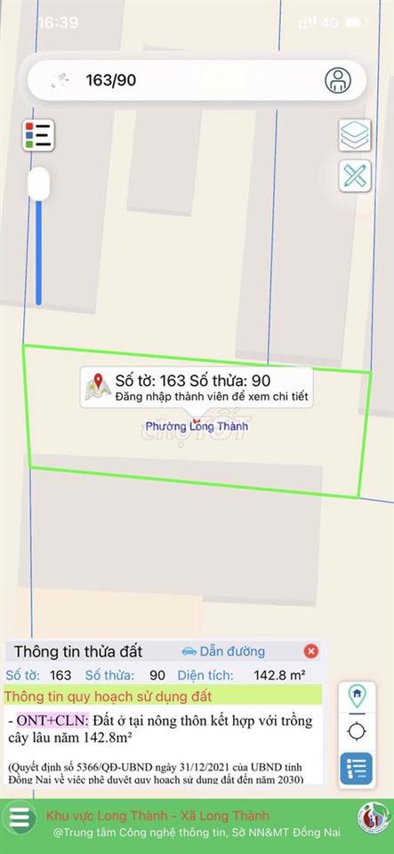 Đất ở 142,8m2 tại Phường Long Thành, tỉnh Đồng Nai (chính chủ)