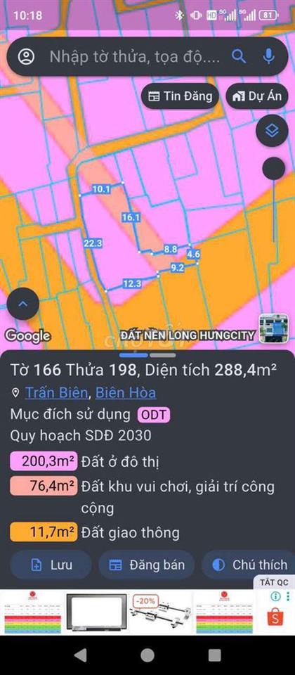 Đất ở đô thị trung tâm phường Trấn Biên, giao lưu cả đất NN vùng xa