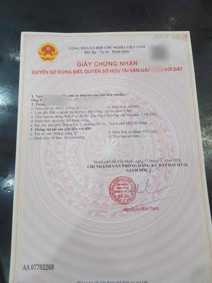 Nhà Đã Hoàn Công_ trung tâm TP_p.Dĩ An_DTSD:105,1m2