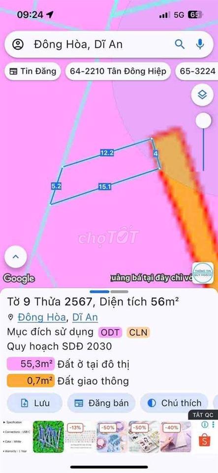 Nhà SHR p.Đông Hoà _gần siêu thị Go_Lầu Trệt_4pn_Dt 56m2