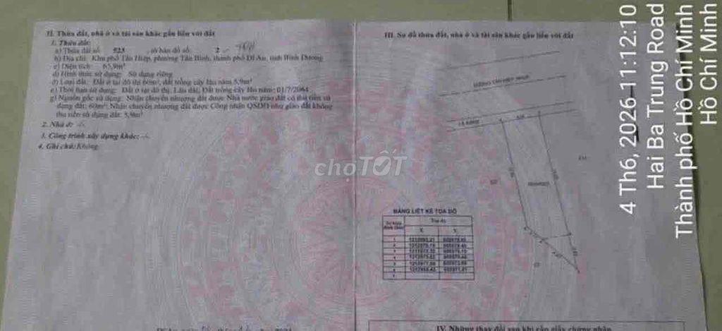 Đất mặt tiền đường nhựa thông xe tải Tân Hiệp
