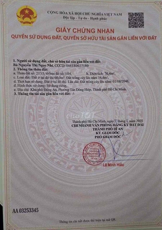 Nhà SHR 76,6m2 gần trung tâm y tế khu vực Dĩ An