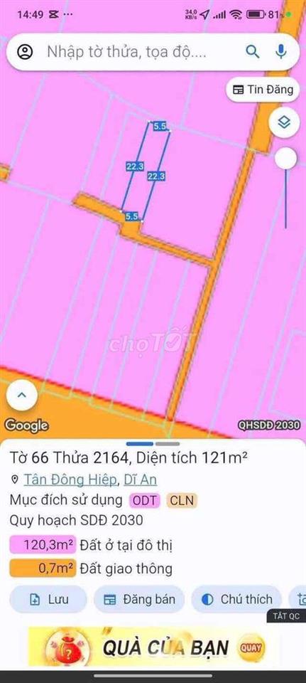 Đất SHR Dt 121m2 tc 105m2 ngay trạm thu phí Bình Thung