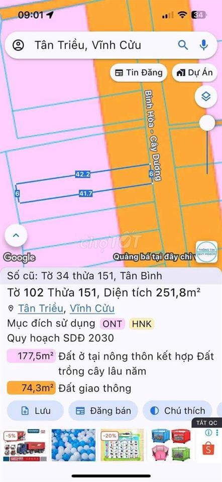 Đất SHR Dt 251,8m2 tc 100m2