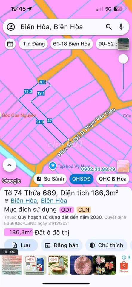 ĐẤT SHR THỔ CƯ 60m2 có GPXD HẺM 183 PHẠM Văn Diêu