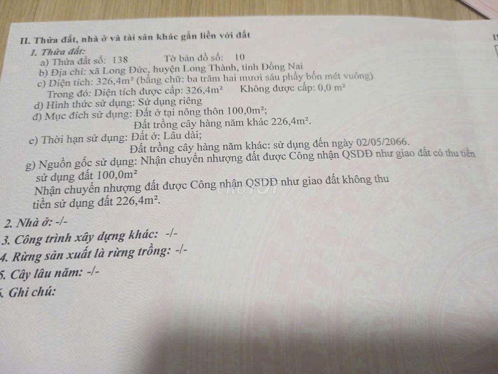 Bán đất thổ cư gần khu Công nghiệp Long Đức, Quy hoạch Đường lớn