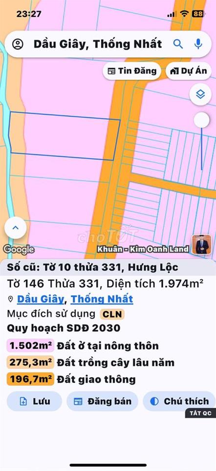 Bán 1974m² đất Dầu Giây – Mặt tiền đường nhựa, gần KCN