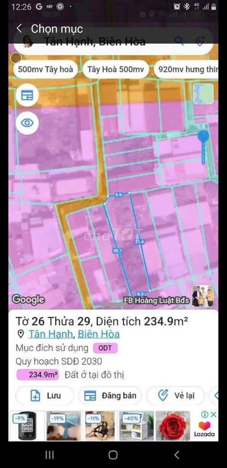 Gia đình cần bán đất full thổ cư dt 234,9m2 ở TP Biên Hòa p.tân hạnh 