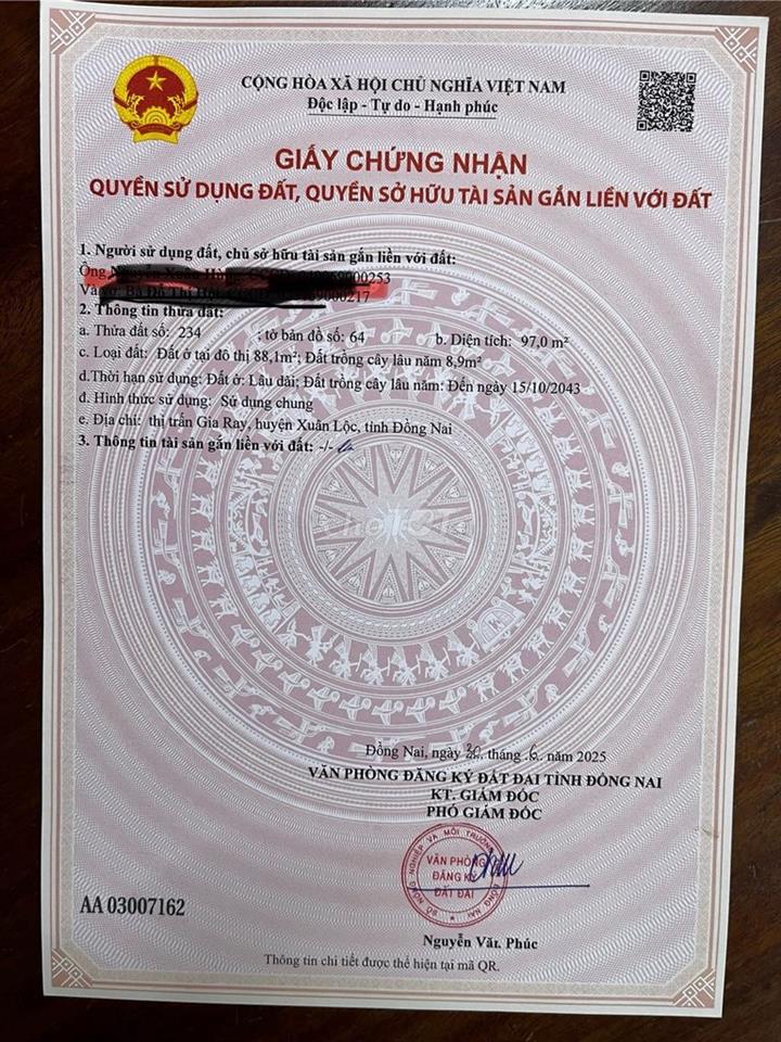 CHÍNH CHỦ CẦN BÁN LÔ ĐẤT ĐẸP THỊ TRẤN GIA RAY – XUÂN LỘC, ĐỒNG NAI
