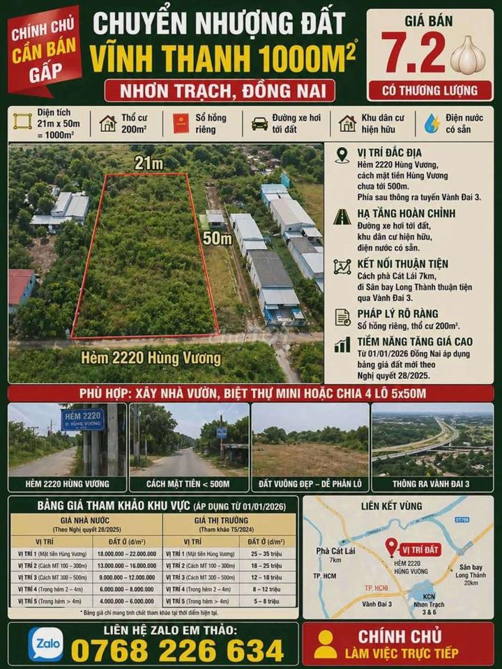chuyển nhượng đất thổ cư tại Vĩnh Thanh Nhơn Trạch Đồng Nai