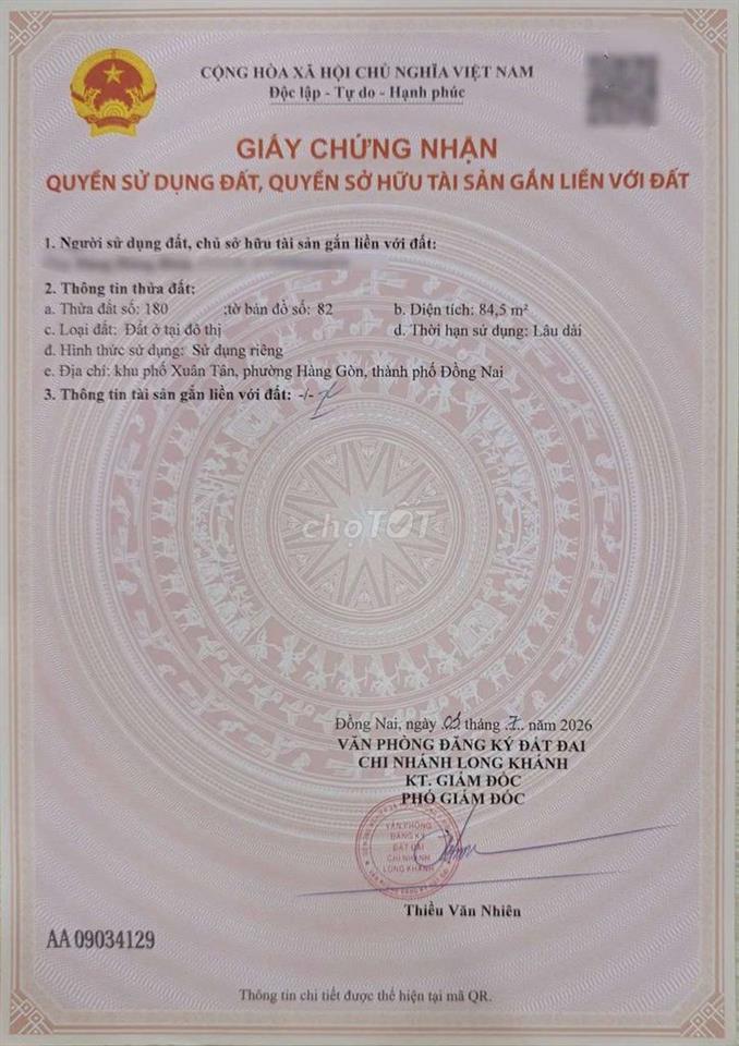 Nền mặt tiền nhựa có vỉa hè ngay trung tâm Long Khánh