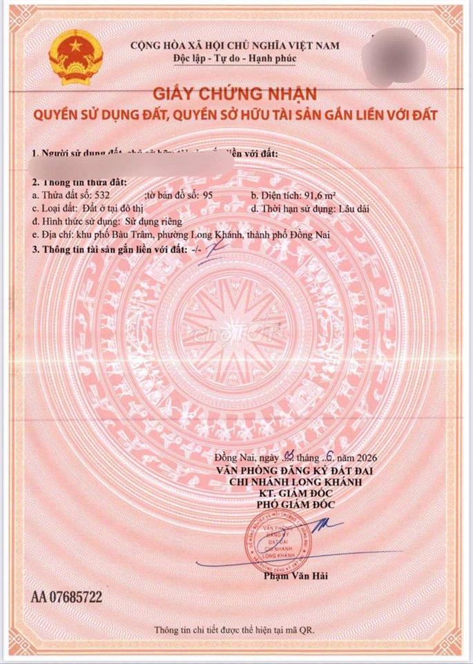 Bán đất trung tâm Long Khánh đối diện dãy 10 căn nhà phố
