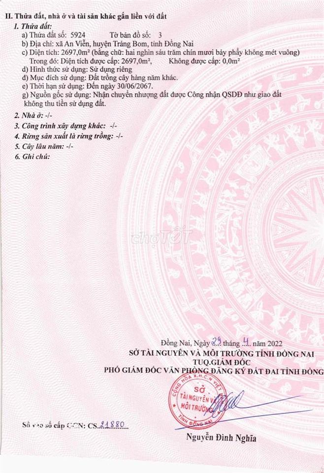 Chuyển nhượng đất ONT và CLN An Viễn Trảng bom