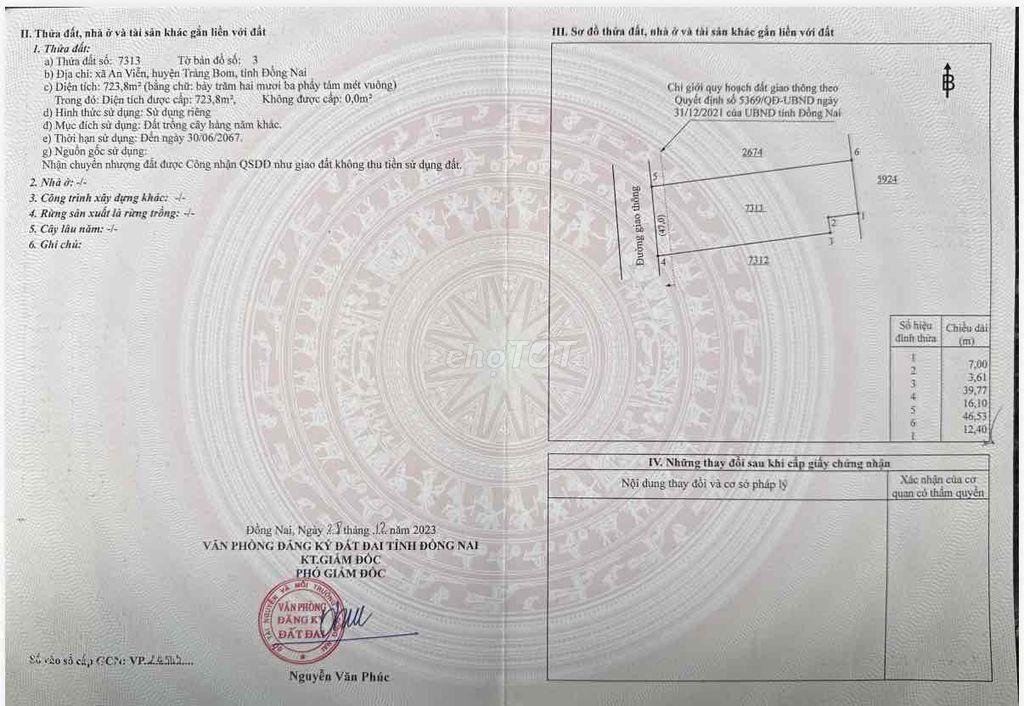 Chuyển nhượng đất ONT và CLN An Viễn Trảng bom