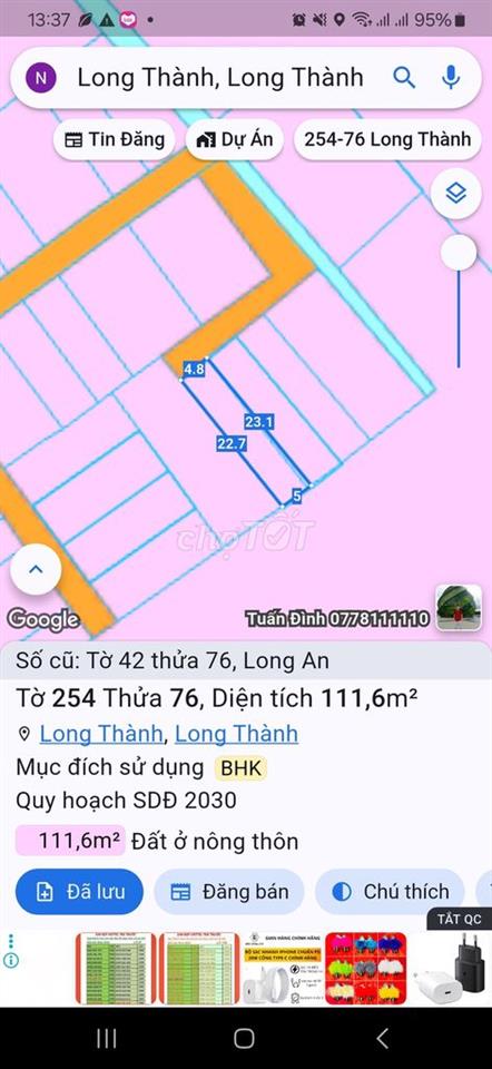 Chính chủ bán đất thổ cư 111,6m² xã Long Thành Đồng Nai giá 2,2 tỷ